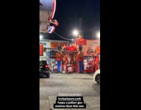 Lively gas station full of Christmas decoration 