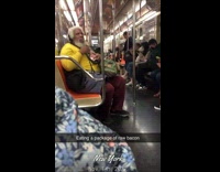 Man eats raw bacon inside train in NYC 