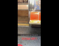 Two people step in pile of poop in subway station