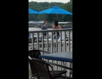 Woman blue top grills blue umbrella photo shoot Part 2