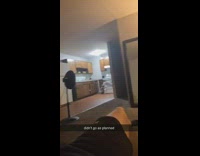 Guy throws bottle breaks stove oven glass