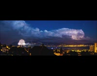Time lapse fireworks and lightning clouds storm