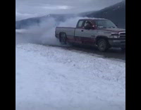 Truck does donuts, dust cloud, driving crazy