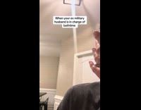 Guy upstairs yelling shower time 