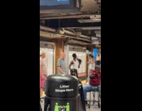 Train platform turns into saxophone and cap show