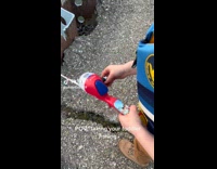 Little boy doesnt want to touch fish he caught 