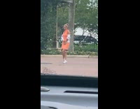 Blonde girl orange dress guy bought drinks