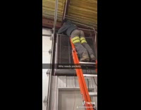 Grey pants orange ladder big butt guy 