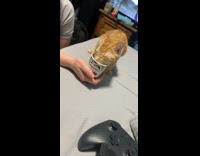 Orange cat ice cream container face bed