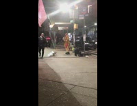 Street performer wears roller blades