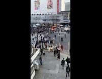 Girl pose middle of the street pedestrian lane