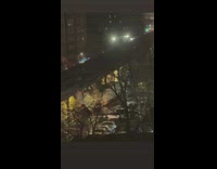 Trailer truck goes through under a bridge 