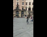 Blonde girl black shirt leggings dance walk