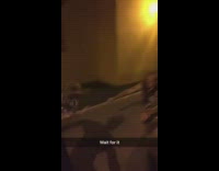 girl black shirt gets carried by friend and falls over