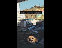 Girl sees car with custom black flag