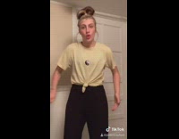 Girl burp into hand dance fart 