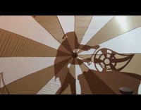 Male with costume performer glitched silhouette shadow play