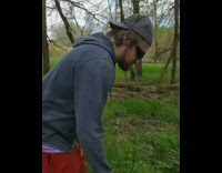 Guys get chased by Michael Meyers in the woods after throwing a twig at a tree