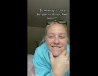 Girl blue hoodie jacket when girls put on tampon moan 