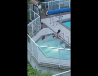 Girl black swimsuit butt above jacuzzi water