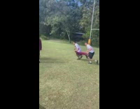 Guys use jacket to make friend fall