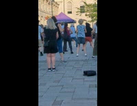 People enjoy fun dance class on street