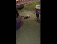 Toddler sliding down slope face down at park