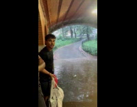 People taking shelter at tunnel at park