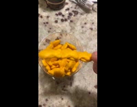 Four connected goldfish snack fall eaten by dog