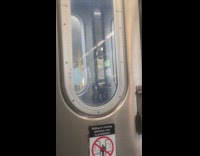 Guy repeatedly opens closes train sliding door 