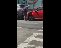 Guy uses bicycle pump air in tire