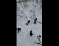 Man on snowboard planned pose snowy mountain