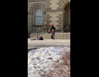 Woman red hat crop top tiktok dance