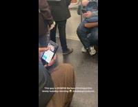 Guy plays Barbara Streisand on phone out loud on subway train