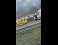 Police car reverse to man pee on van