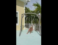 Woman sit with dog break swing fails