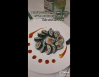 Two different plates styles of sushi.