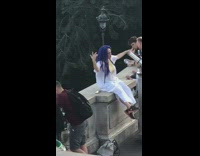 Bright blue dreads girl white dress