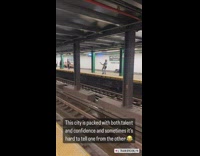 Guitarist performs in station 