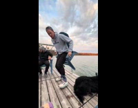 Guy moves chair falls in water