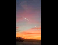 Space X rocket launch on sunset sky