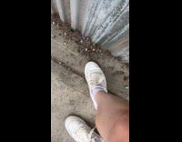 Woman stepping on lanternflies on street 