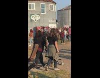 Girl ripped jeans vending machine fudge bin