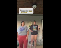 Two girls jump and make loud bang noise when they land