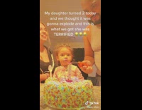 Parents laugh at daughters reaction to exploding candle 