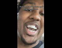 Guy laughs during high speed chase 