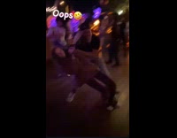 Woman and man dances fell on floor