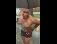 Guy gets kicked out of moms house and showers with soap in the rain