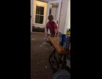 Collab VIBES - Guy kneels and smashes can against head 