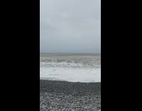 Beach with black sand and polluted water